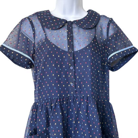 ModCloth Polka Dot Short-Sleeve Sheer blue Dress attached‎ slip S - Picture 5 of 10